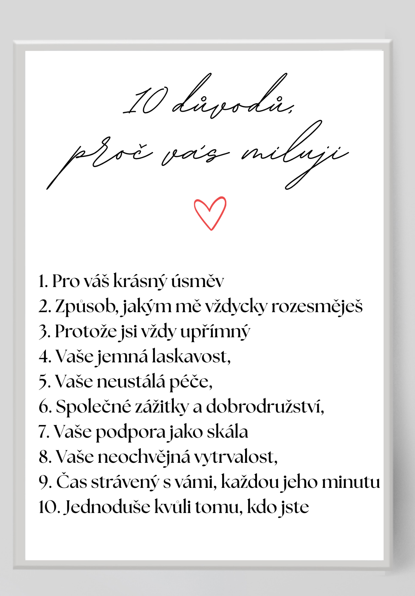 Pamětní plakát 10 důvodů, proč vás miluji